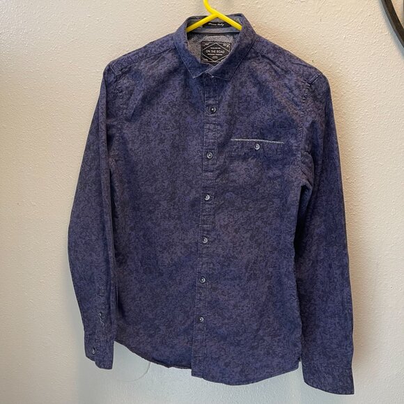 Cactus New York Mens Slim Fit Blue Button-Up Shirt On The Road Travellers S - Picture 1 of 16
